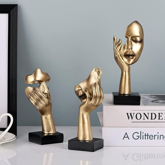 3 PCS Thinker Statue, Golden Black Abstract Art Sculpture Modern Home Decor - Picture 9 of 11